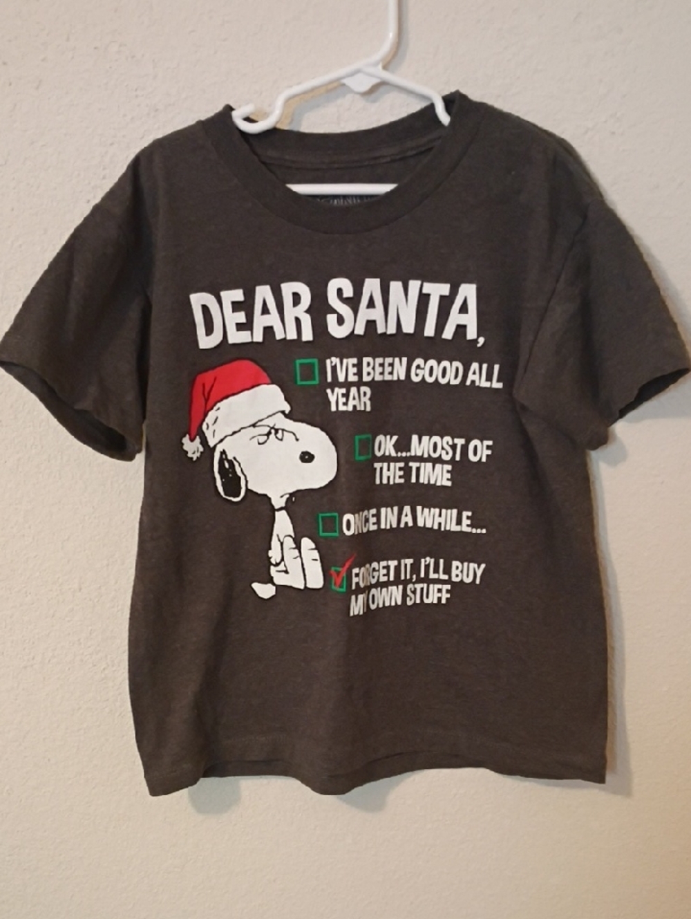 Kids' Charcoal 'Dear Santa' Graphic Tee with Snoopy